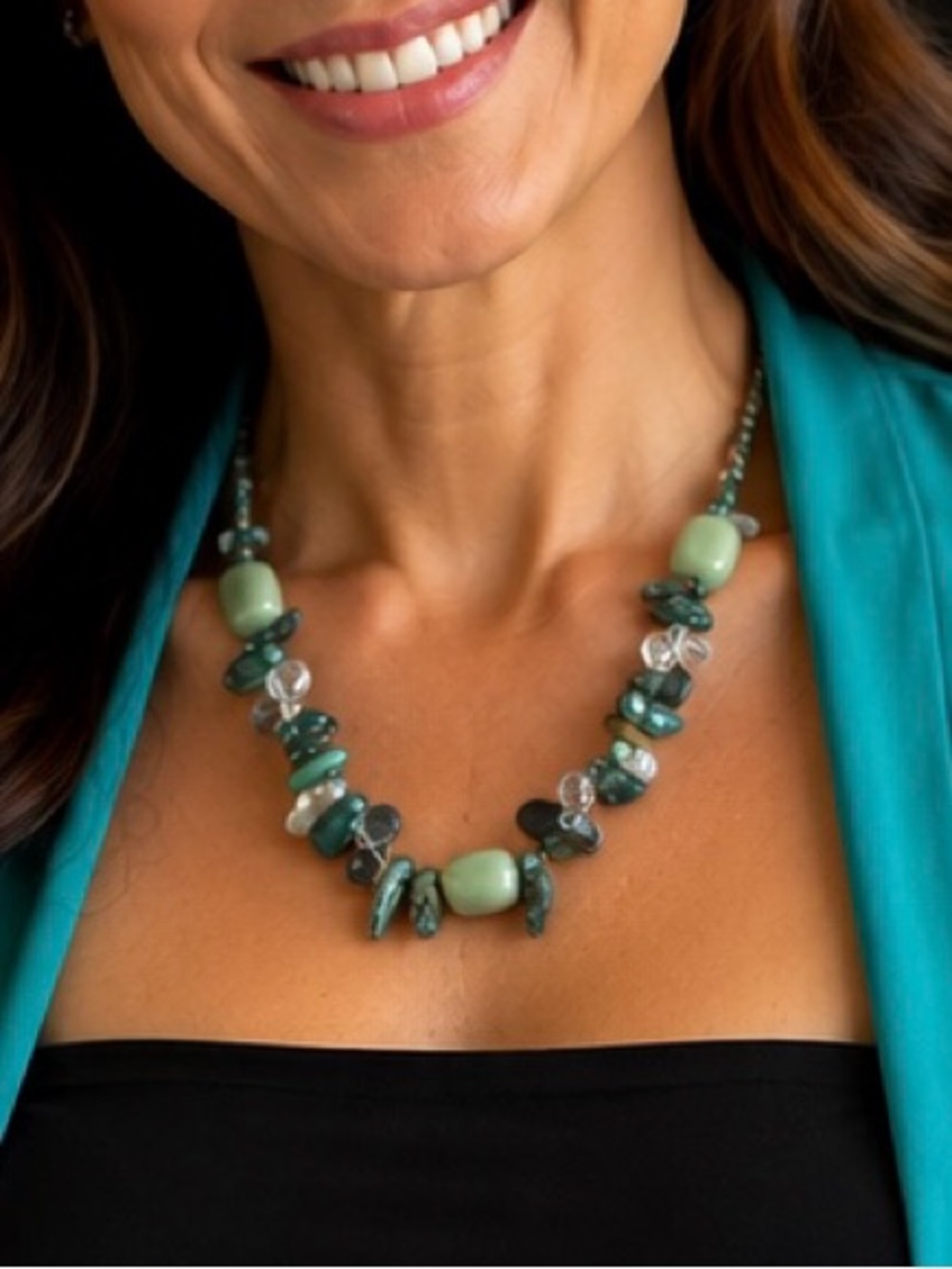 Green Aventurine and Faceted Freshwater Pearl Necklace